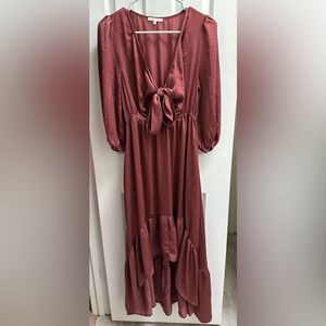 BaeVely Maroon Satin Tie-Front Dress